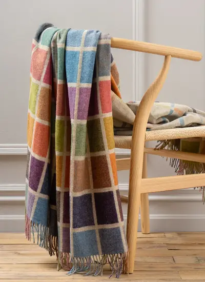 Multi Block Merino Wool Throw 